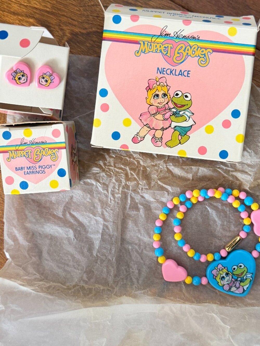 Jim Henson Miss Piggy Girls Necklace & Two Pair Earrings NIB